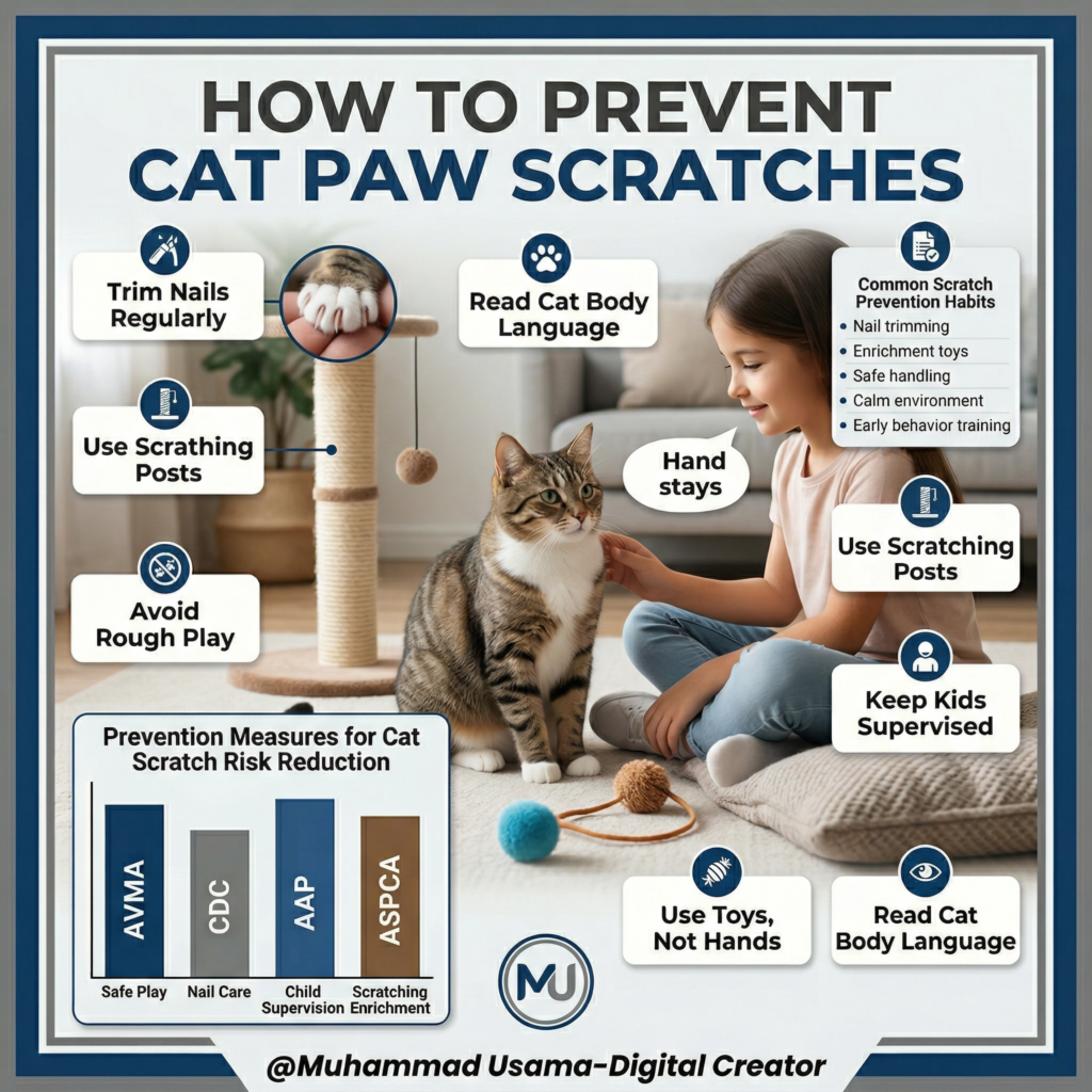 How to prevent cat paw scratches at home with safe handling, cat toys, and scratching posts