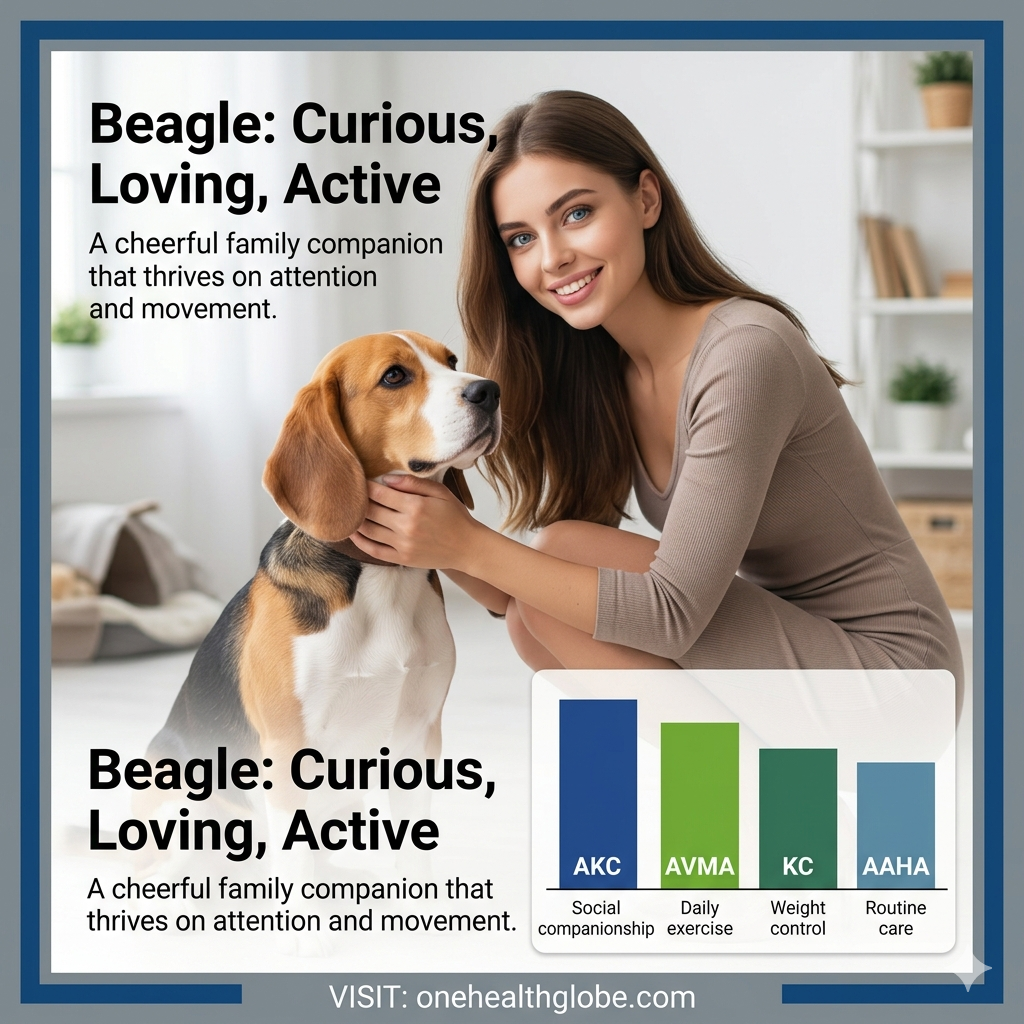 Beagle family dog with a beautiful 25-year-old blue-eyed woman in a dress, interacting warmly in a bright safe home