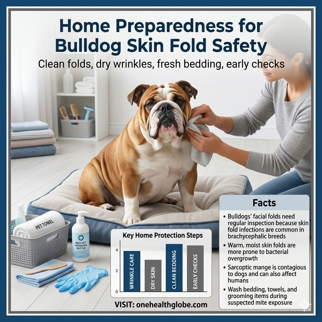 bulldog skin fold safety at home with wrinkle cleaning and dry bedding to help prevent scabies