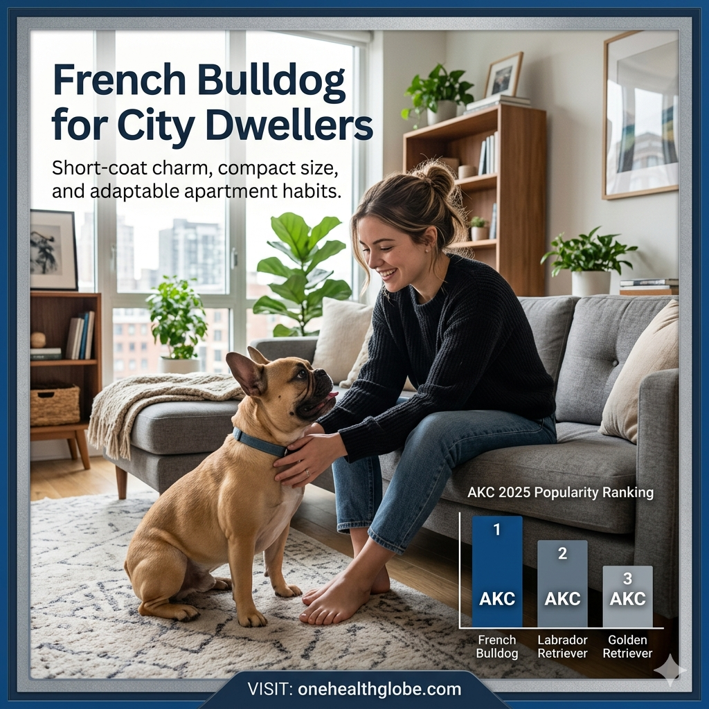 French Bulldog for city dwellers sitting with a young woman in a cozy apartment living room
