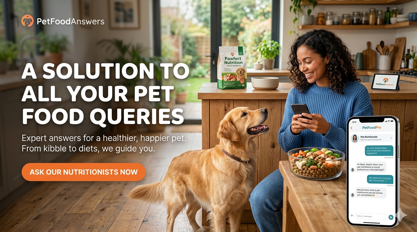 Pet food FAQs guide showing safer feeding choices for dogs and cats