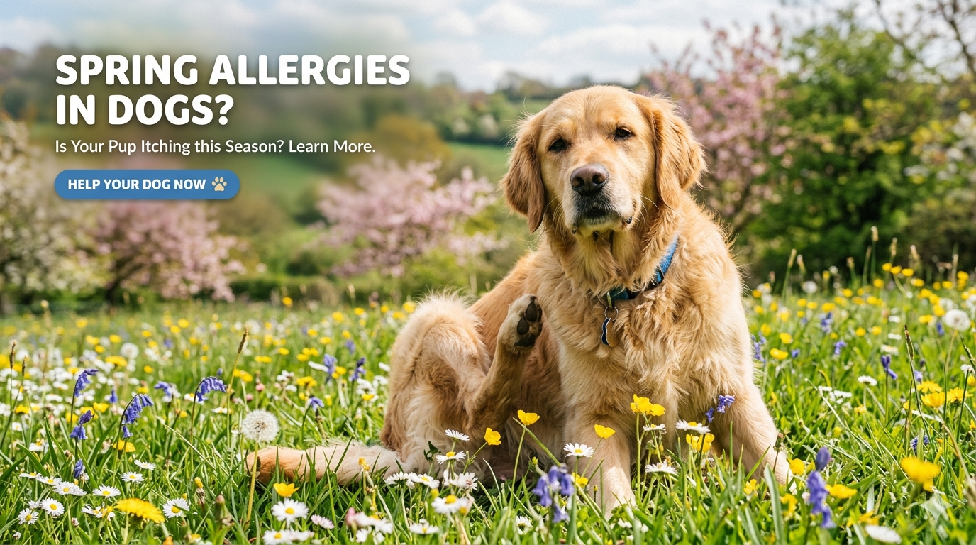 Dog receiving paw care outdoors during spring allergy season