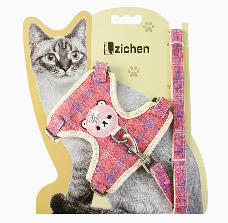 Escape proof H style cat harness with reflective trim