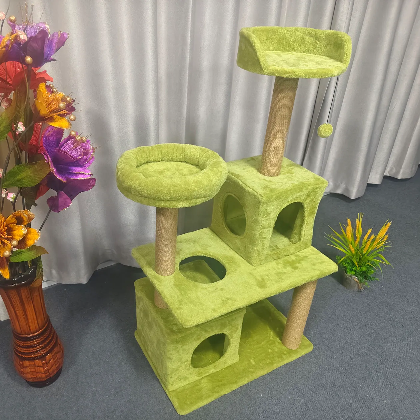 Multi level cat tree scratching post hammock