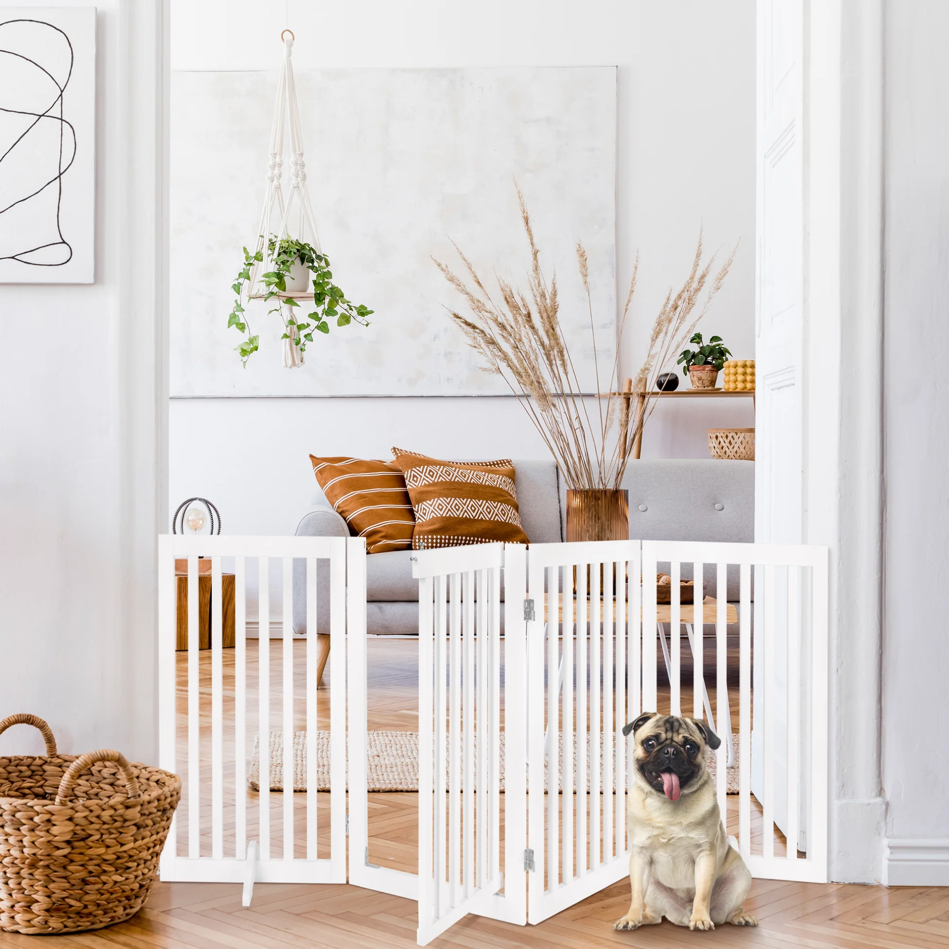 Freestanding 4 panel wooden pet safety gate