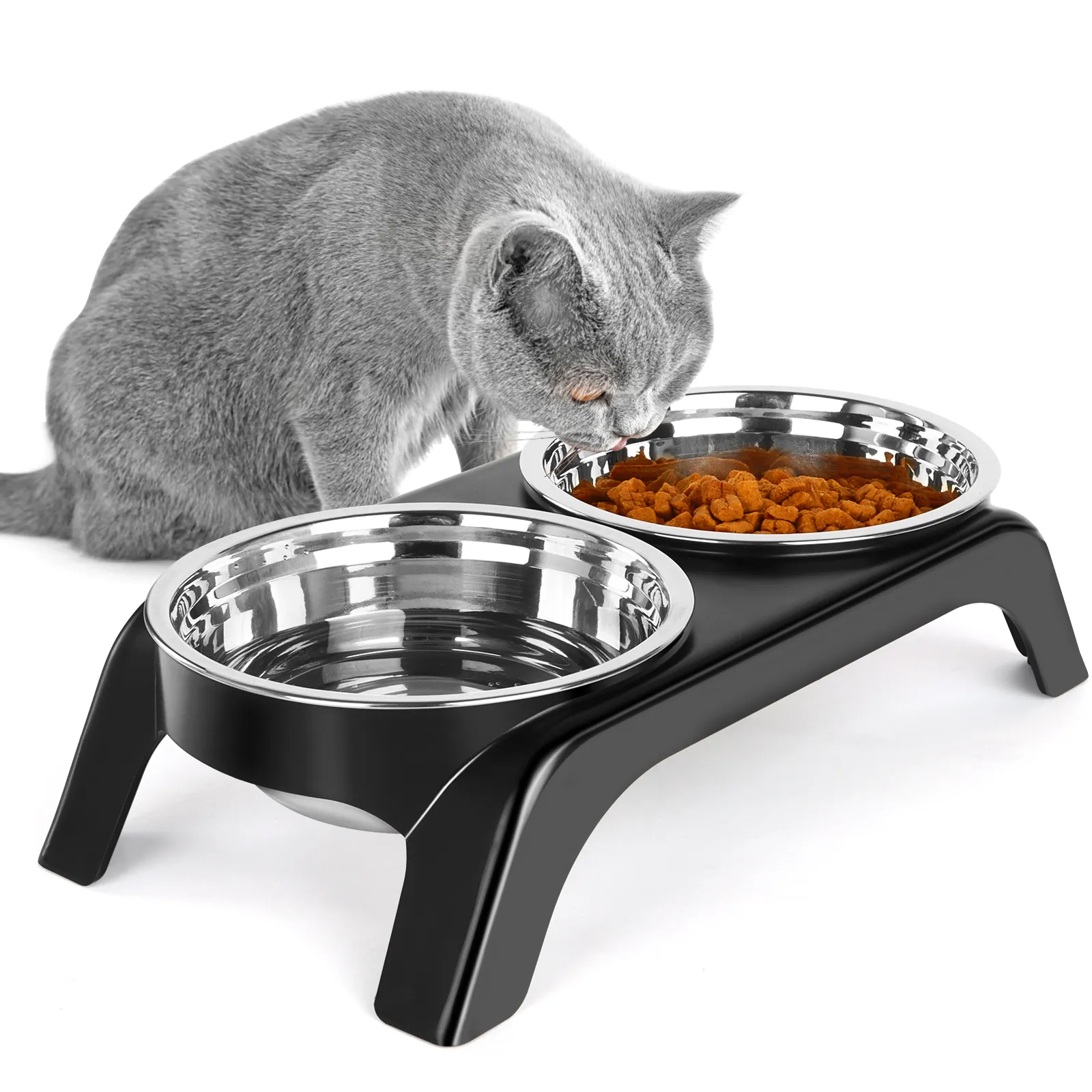 Elevated non-slip pet food bowl with stainless steel