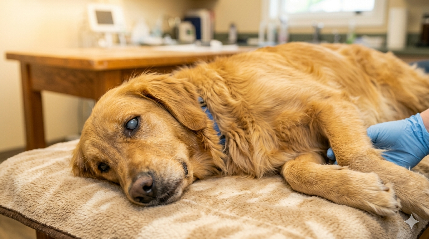 Weak dog with fever and abdominal pain