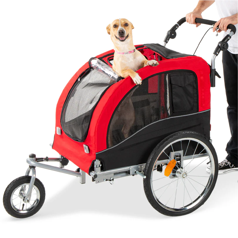 2 in 1 dog pet stroller and bike trailer red
