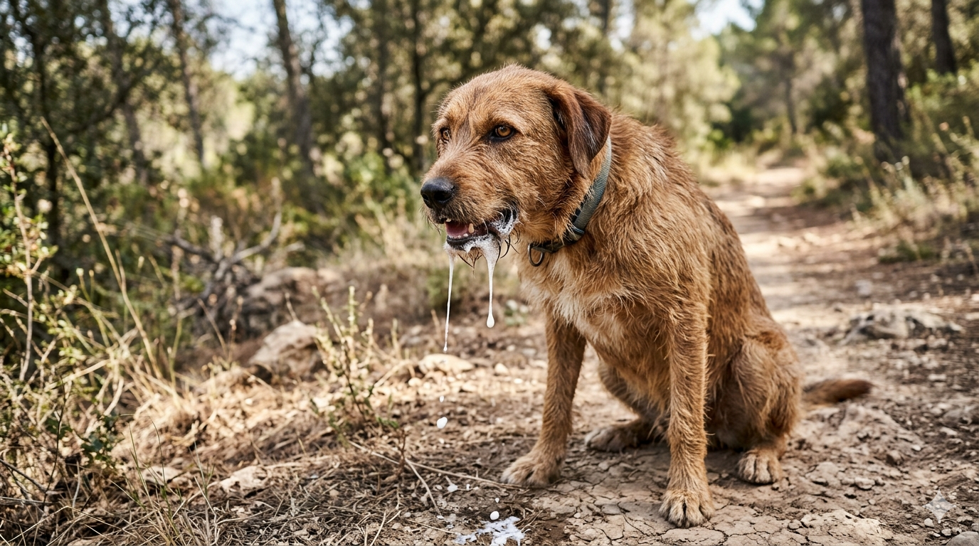 Rabies dog showing excessive drooling and abnormal facial expression