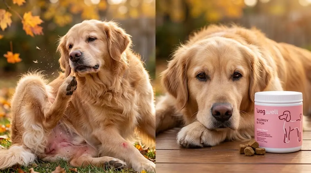 dog itchy skin scratch fast relief in fall allergy season wagwell allergy chews